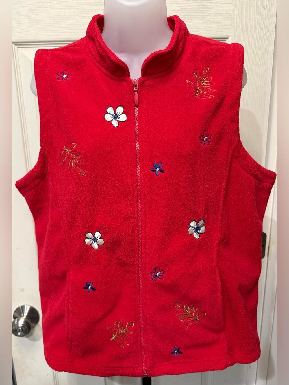 Vintage Shenanigans Red Floral Embroidered Fleece Vest